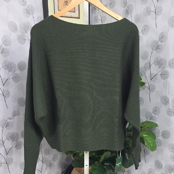 Halara Olive Green Ribbed Boat Neck Sweater - Dolman Sleeve - Picture 9 of 9